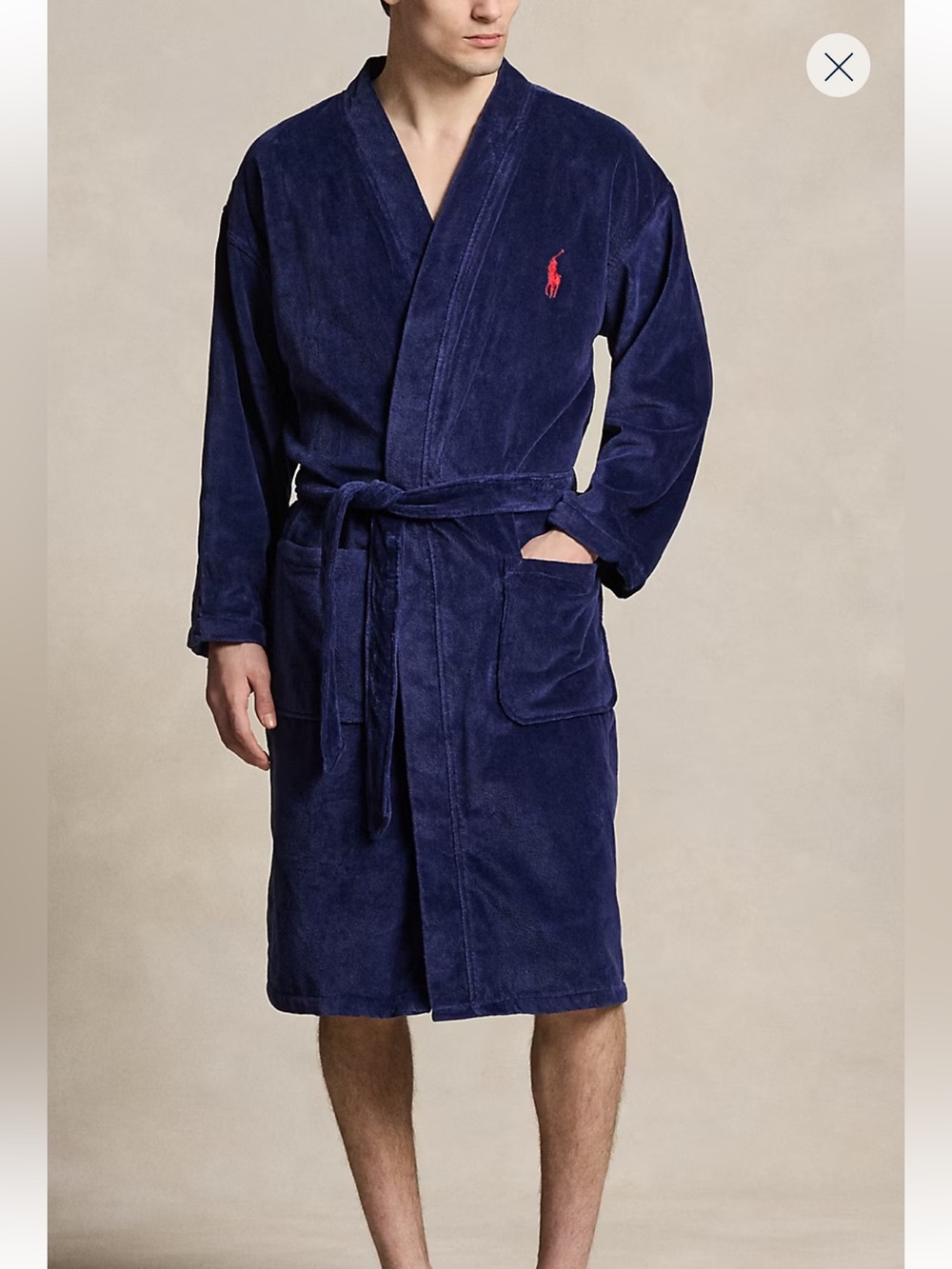 Polo by Ralph Lauren Men’s Navy Terry Robe with Red Pony